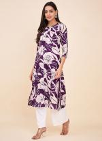 Pure Jam Sattin Purple Festival Wear Printed Readymade Kurti